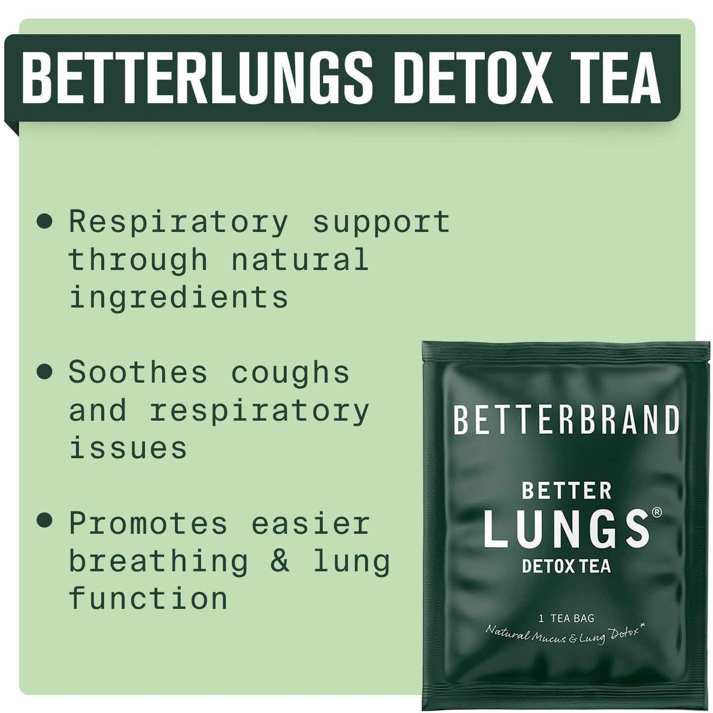 Betterlungs Detox Tea - 15 Herbal Tea Bags - Mullein Leaf, Ginseng, Elderberry, Ginger & Thyme for Lung Cleanse, Congestion Relief, Mucus Detox - Caffeine Free