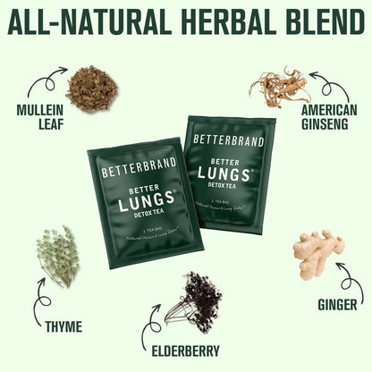 Betterlungs Detox Tea - 15 Herbal Tea Bags - Mullein Leaf, Ginseng, Elderberry, Ginger & Thyme for Lung Cleanse, Congestion Relief, Mucus Detox - Caffeine Free